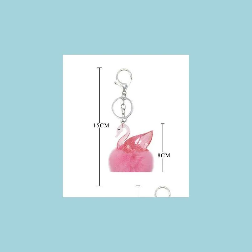 Party Favor Keyring Pompom Keychain Charm Ball Acrylic Swan Real Rabbit Fur 6cm äkta mjuk fluffig handväska Pendant Christmas Drop Del Dhsrq