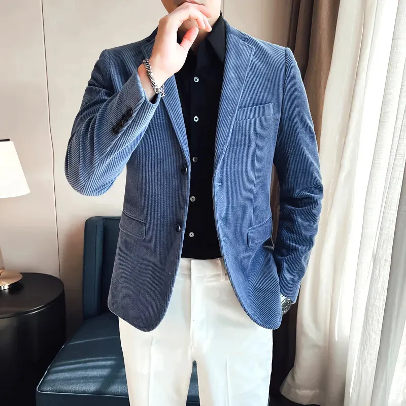 Męskie garnitury Blazers Mężczyźni Spring Wysokiej jakości biznes Blazersmale Slim Fit Cord Fashion Suit Kurtan Speishman Tuxedo Plus Size S-4xl 231117