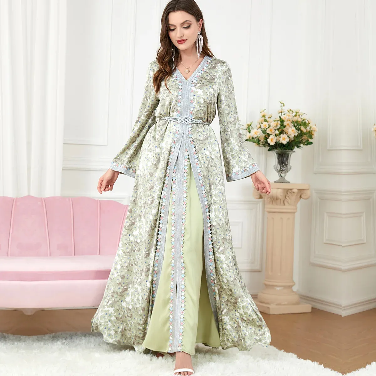 Plus size Dresses 2 Piece Set Muslim Clothing Suit Formal Dress Women Fashion Robe Elegant Female Turkey Dresses Wedding Kaftan Islamic Jalabiya 231117