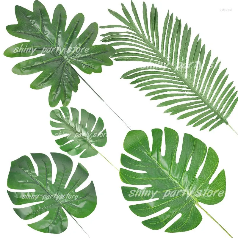 Dekorativa blommor Summer Tropical Simulated Artificial Palm Leaves Hawaiian Luau Jungle Happy Birthday Party Table Decoration Wedding Home