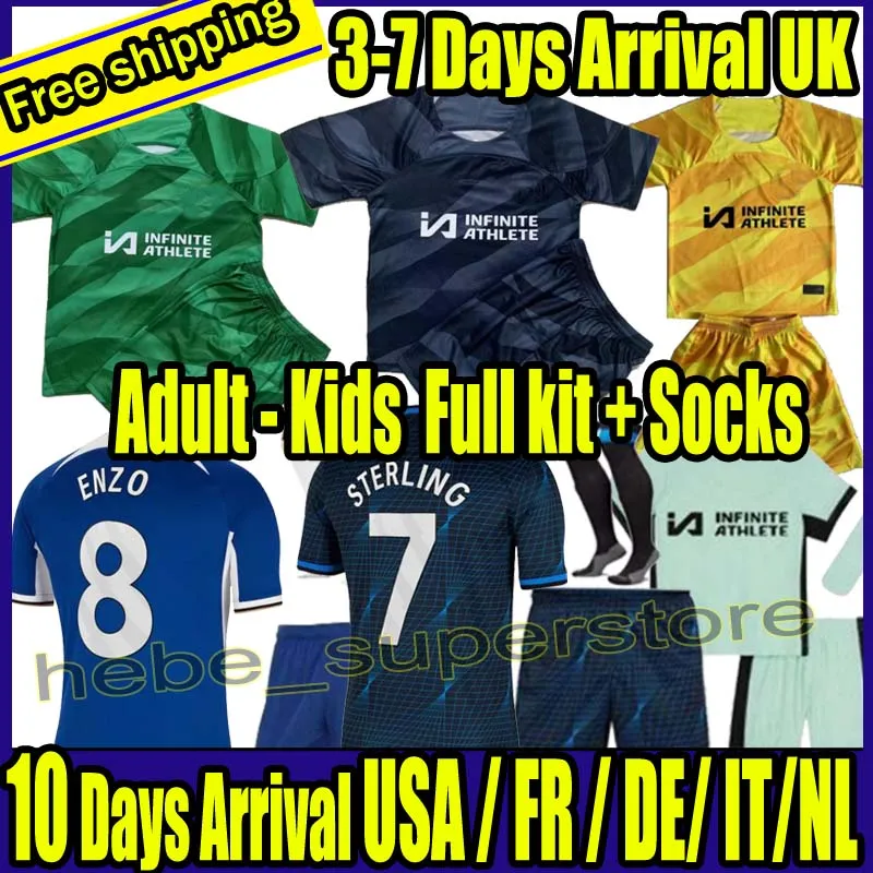 Full Kit med SOCKS 23 24 NKUNKU JACKSON CFC Soccer Jerseys Disasi 2023 2024 Enzo Fernandez Mudryk James Sterling Cucurella Chukwuemeka Football Men Kids Ugochukwu