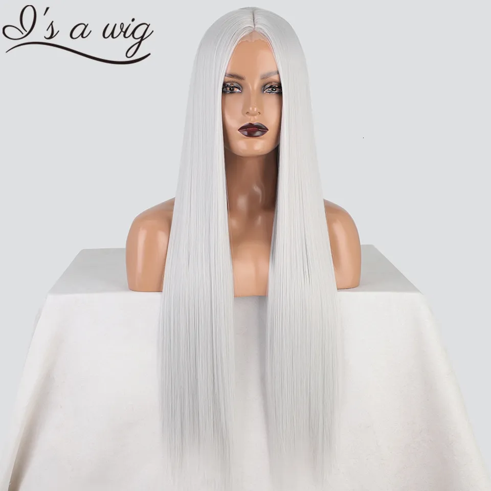 Synthetic Wigs Is a wig Long Straight Grey for Women Blonde Black Orange Color Middle Part Cosplay Heat Resistant Fiber 230417