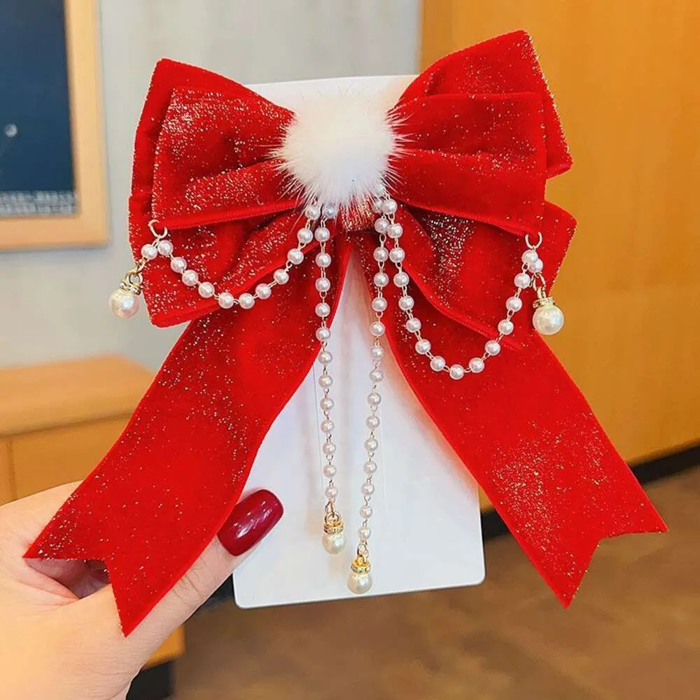 Noeud papillon rouge pour enfants, cuillère arrière de la tête, couvre-chef du nouvel an, cheveux de princesse à pompon pour filles