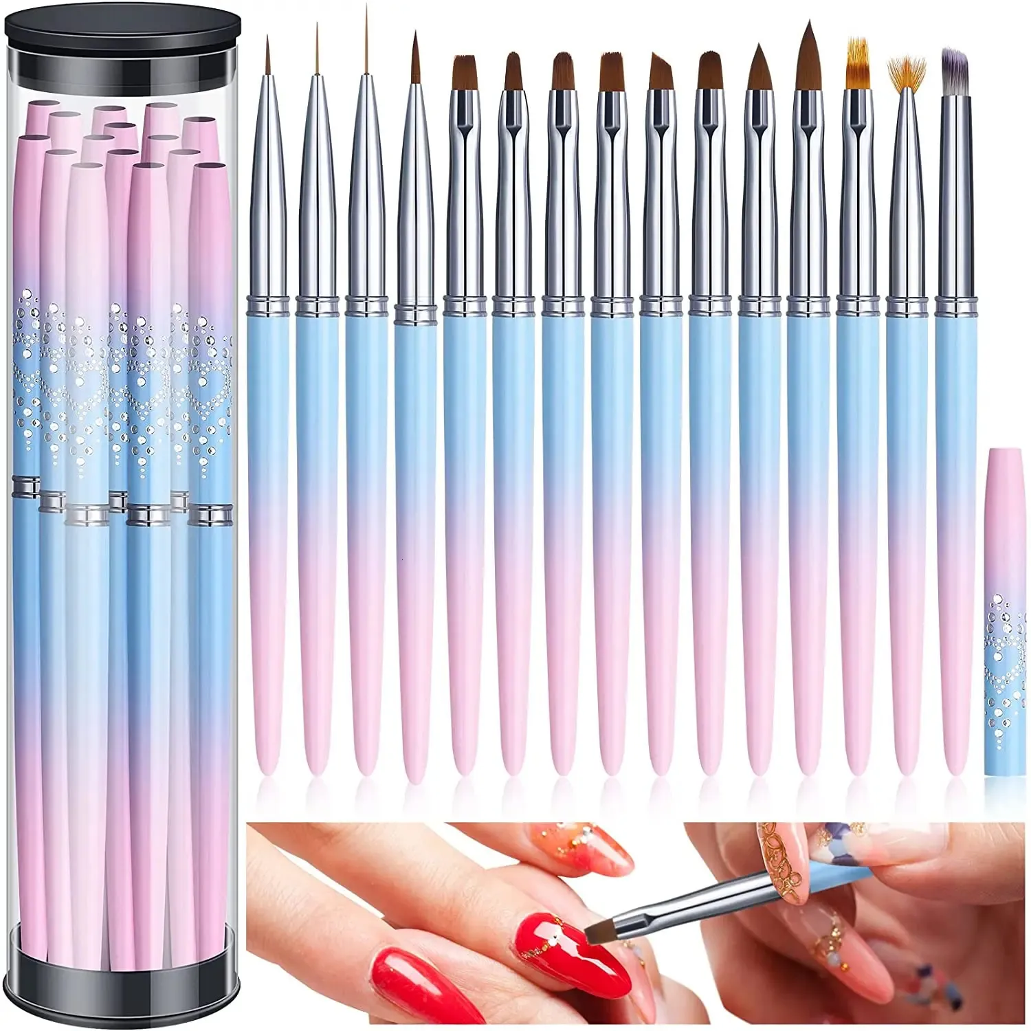 Nail Brushes 15Pcs Nail Art Brushes Set 3D UV Gel Polish Nail Liner Brush Nail Design Dotting Pen Painting Acrylic Nails Art Tool Manicure 231117