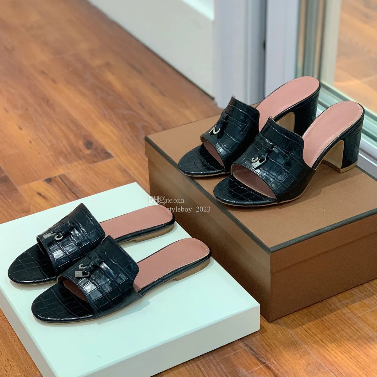 loro piano salto de piano chunky sandals bloco de mulas slides feminino designers de luxo de luxo codilos de couro solar sapatos de festa de festa calçados de fábrica