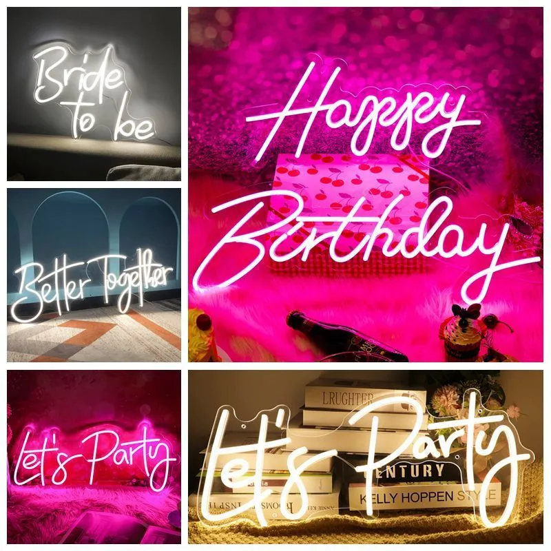 Lampenschirme 10 Stile Neon Led Sign Better Together Led Light Party Flex Transparent Alles Gute zum Geburtstag Neonlicht Zeichen Hochzeitsfeier Dekoration 230418