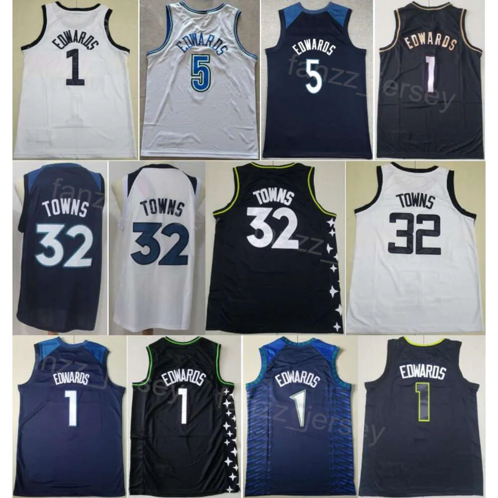 City Basketball Karl-Anthony Towns Jerseys 32 tjänade Anthony Edwards 5 Navy Blue White Black Team Classic All Stitched uttalande för sportfans toppkvalitet till försäljning