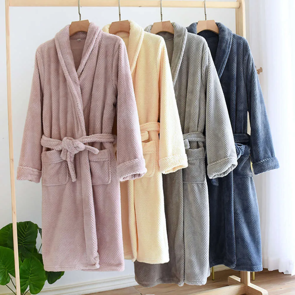 Kadınların kalınlaştırılmış bornoz erkekler sonbahar ve kış pazen nightgown pijama çifti genişletilmiş sıcak ev kıyafetleri