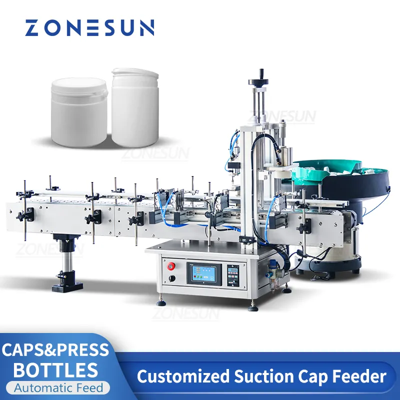 ZONESUN ZS-XG1870G Sealing Machine Chewing Gum Tear Off Flip Top Cap With Cap Feeder Unscrambler Sucker Tabletop