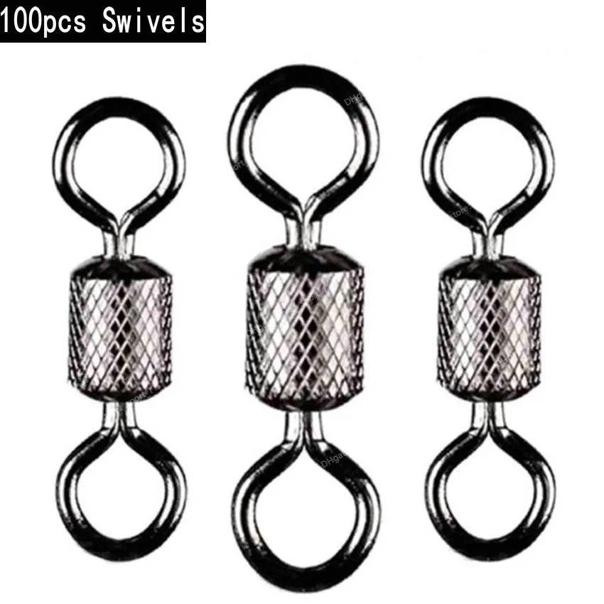 100pcs Fishing Swivel 1 -14 Sizes Solid Connector Ball Bearing Snap Fishing Swivels Rolling Stainless Steel Beads FishingFishing Tools