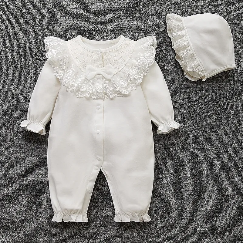 Rompers wiosna urodzona dziewczyna ubrania koronkowe kwiaty księżniczki kombinezonu kapelusze niemowlęta bodysis bodysuits Onesie 230418