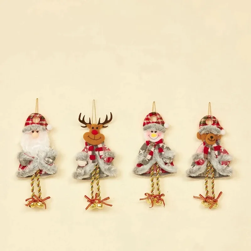 Christmas Decorations 4PCS Christmas Bell Santa Claus-Snowman-Elk-Bear Hanging Doll Ornaments Christmas Bell 231117