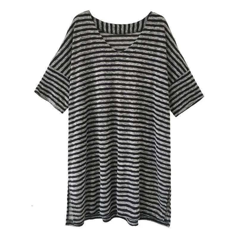 女性のTシャツプラスサイズ8xl 150kg Tシャツ女性ストライプパンクTシャツOネックカジュアルハラジュク半袖韓国シャツCamisetaフェミニナトップ230418