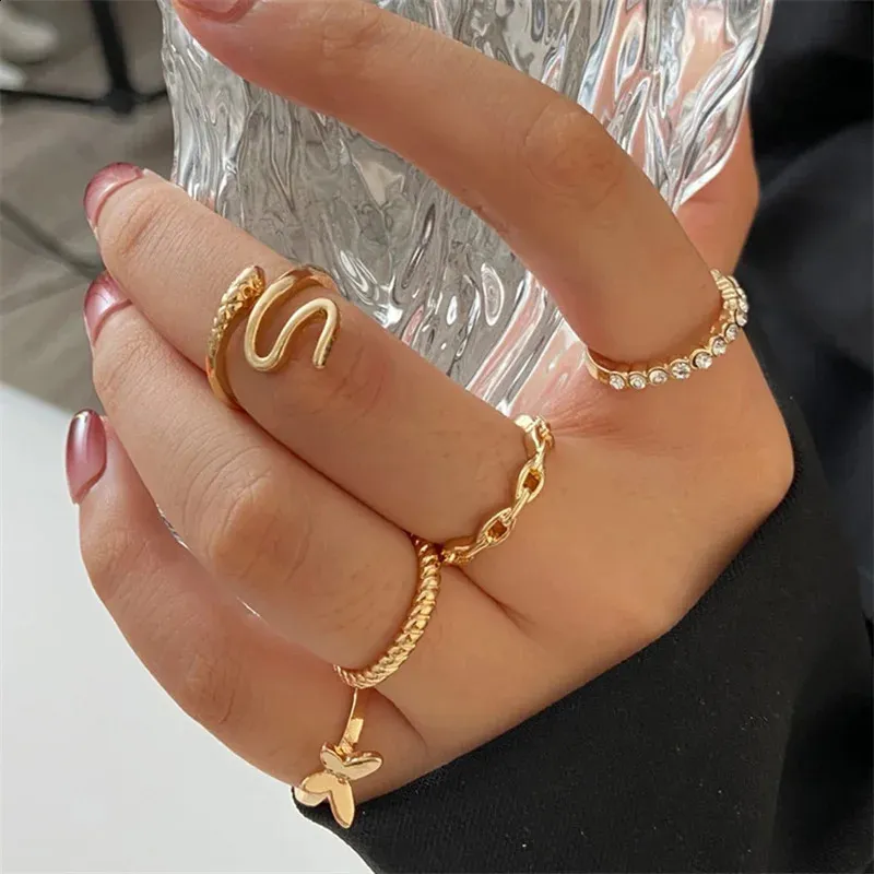 Band Ringen 5 Stuks 10 Stuks Imitatie Parel Blad Bloem Set Voor Vrouwen Vlinder Vinger Ring Metalen Knuckle Sieraden 231118