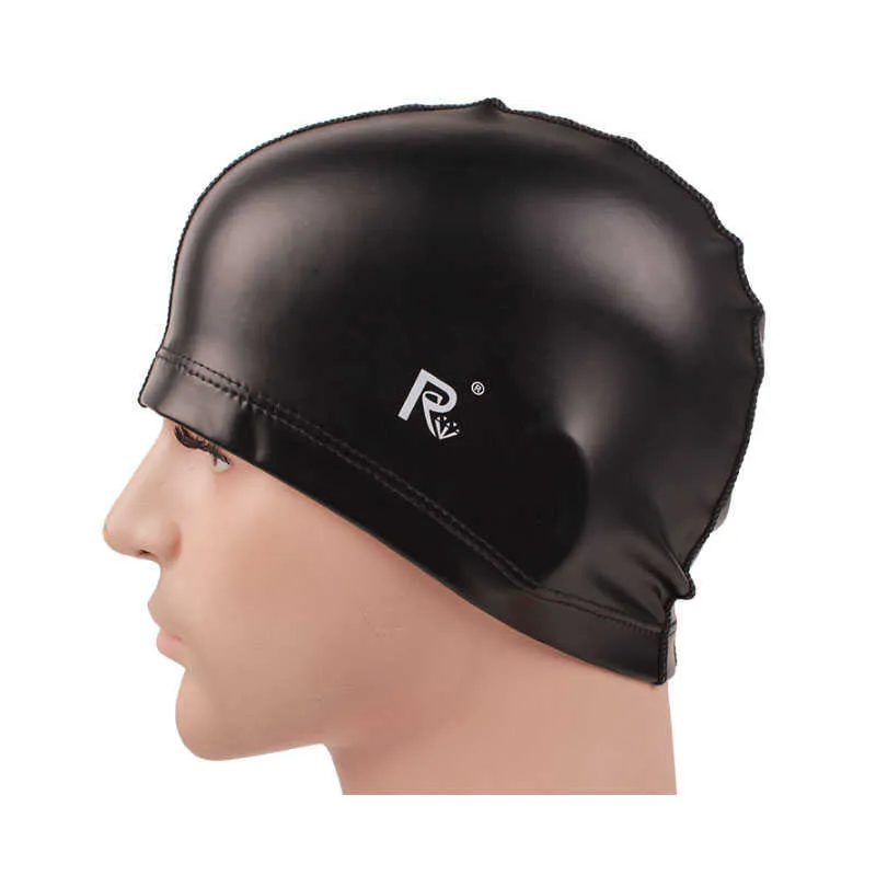 Simning av mössor Simningslock Vuxna barn Elastiska vattentäta PU Hattar Ear Protect Long Hair Men and Women Sport Swim Pool Equipment Diving Hat P230418