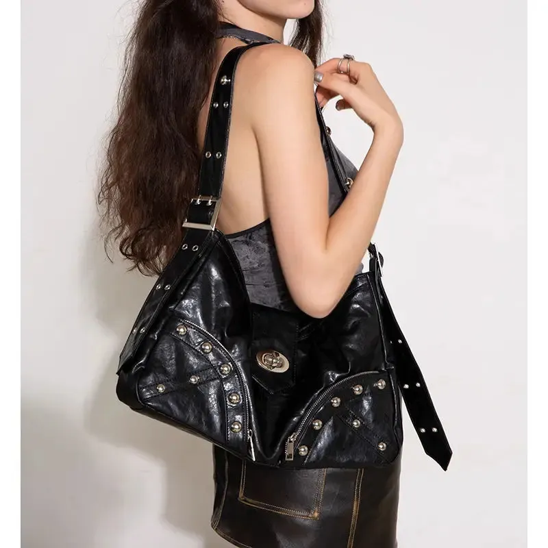 LEFTSIDE Big Silver Shoulder Bag for Women 2023 Korean Fashion Y2K