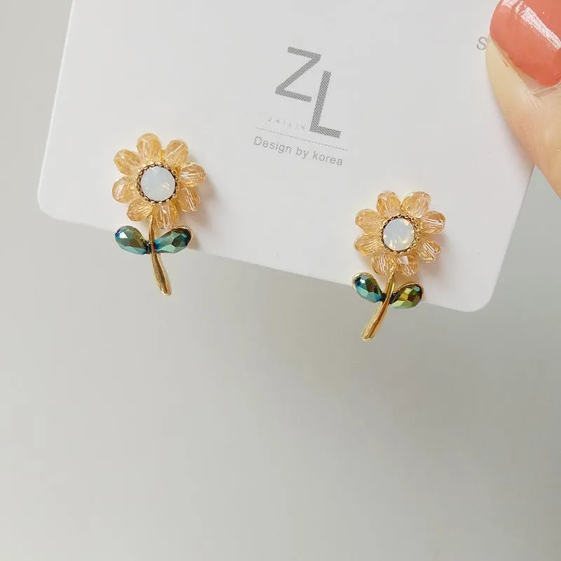 Stud Earrings Sweet Crystal Flower For Women 2023 Tiny Korean Earring Gilrs Earing Fashion Piercing Jewerly GiftStud