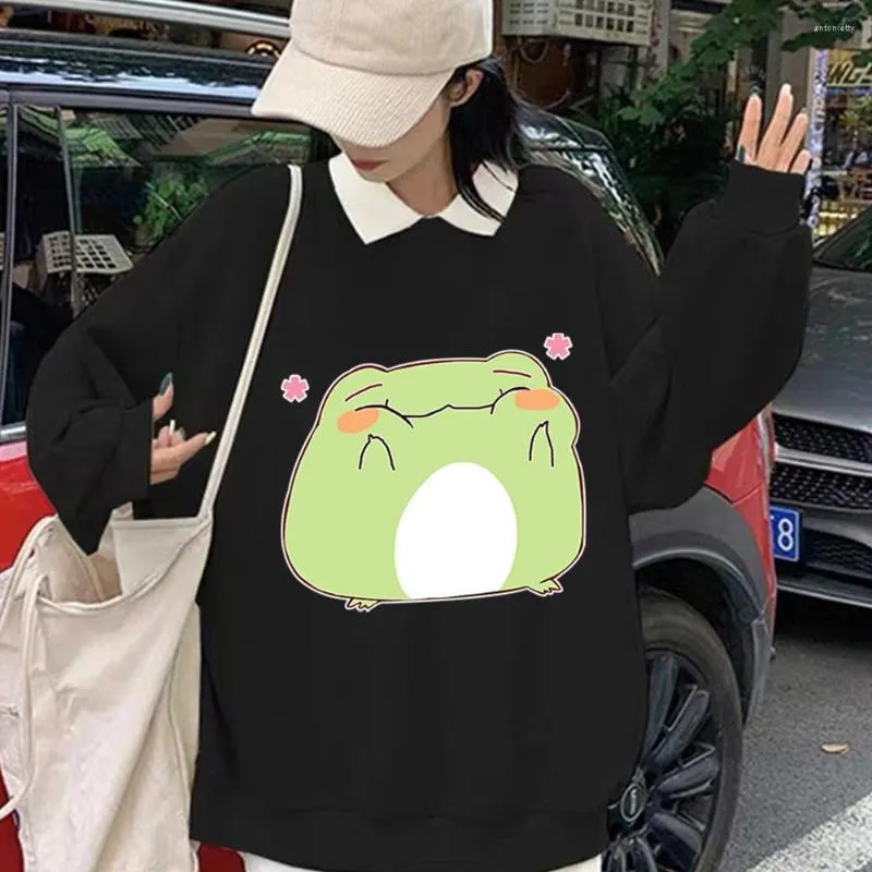 Men's Hoodies Fashion Cute Frog Woman Hoodie Kwaii Teen Girl Pullover Long Sleeve Drop Shoulder Sweatshirt