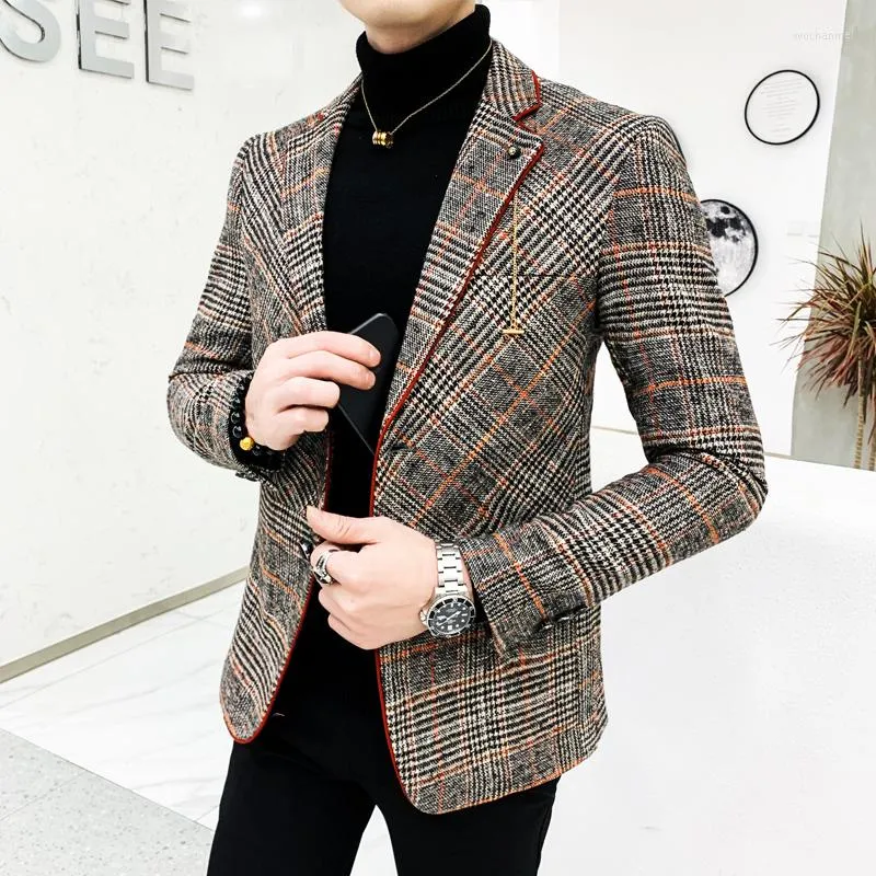 Ternos masculinos 2023 Roupas de marca Men's Spring Casual Business Suit/masculino de alta qualidade Algodão Slim Fit Blazers Jackets/Homem Casacos xadrezes