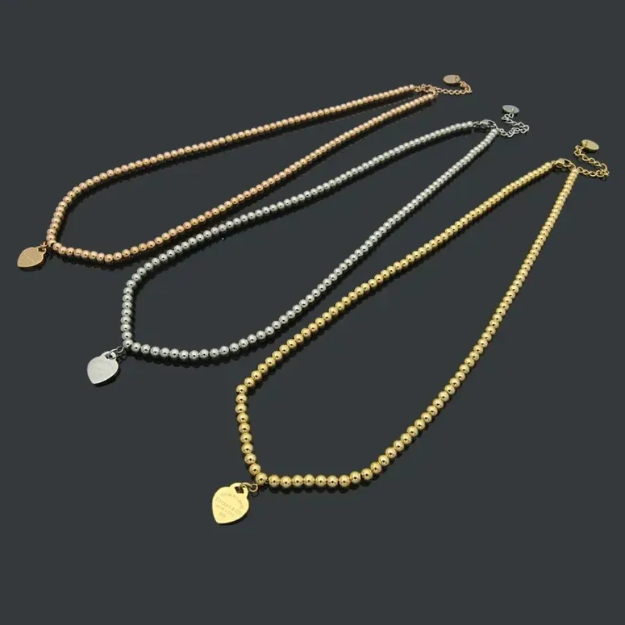 Dames hanger hart bal ketting kerst designer sieraden, goud/sier/rose kralenketting, T-serie compleet merk