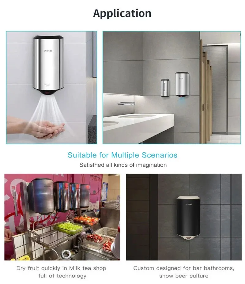 AIKE Compact Jet Air Public Restroom Hand Dryer Automatic Stainless