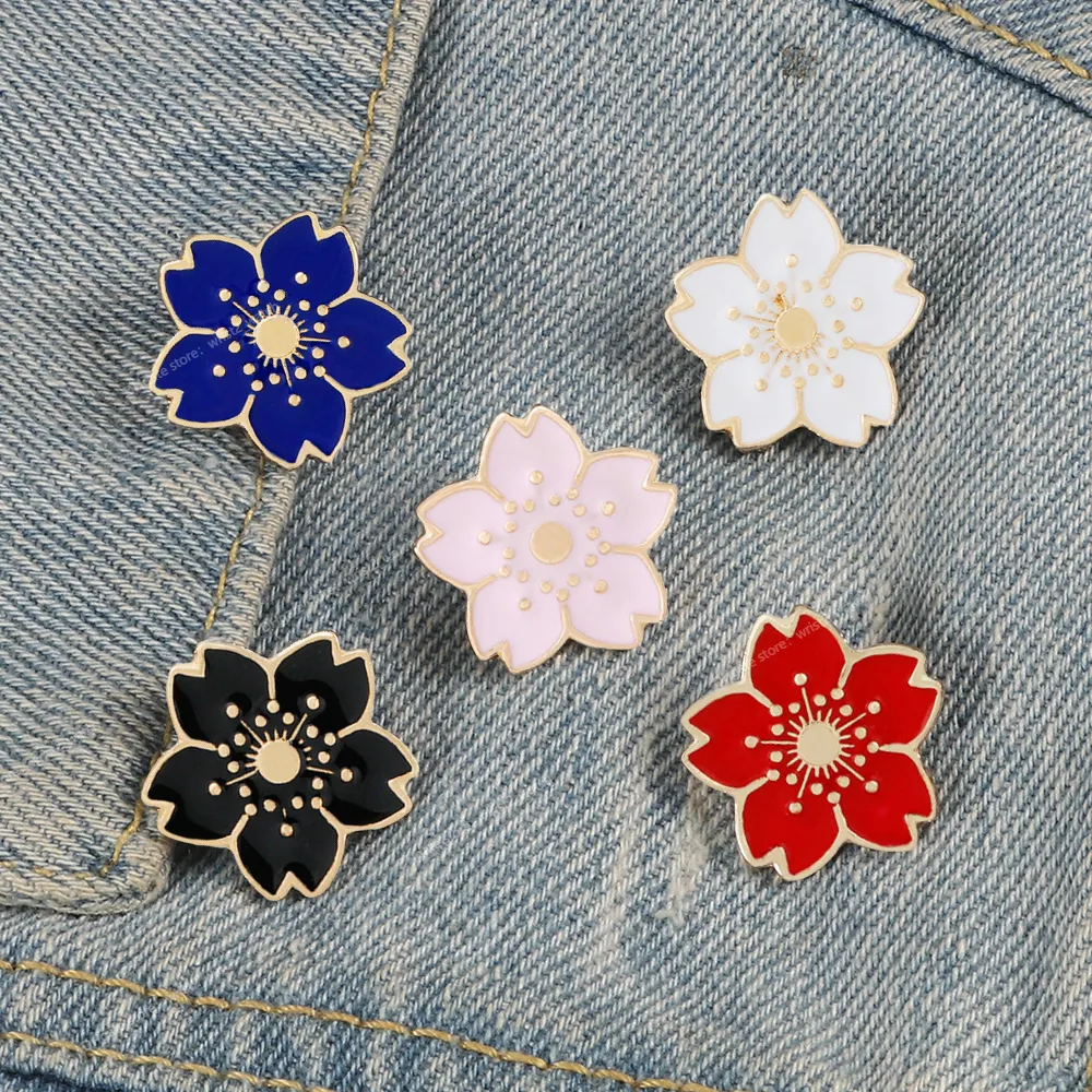 Broche de flor de cerezo dulce, alfileres esmaltados de Sakura japonesa, Collar de mochila, Pin para solapa con botón, insignia, joyería para mujer, regalo femenino, joyería de modaBroches, joyería