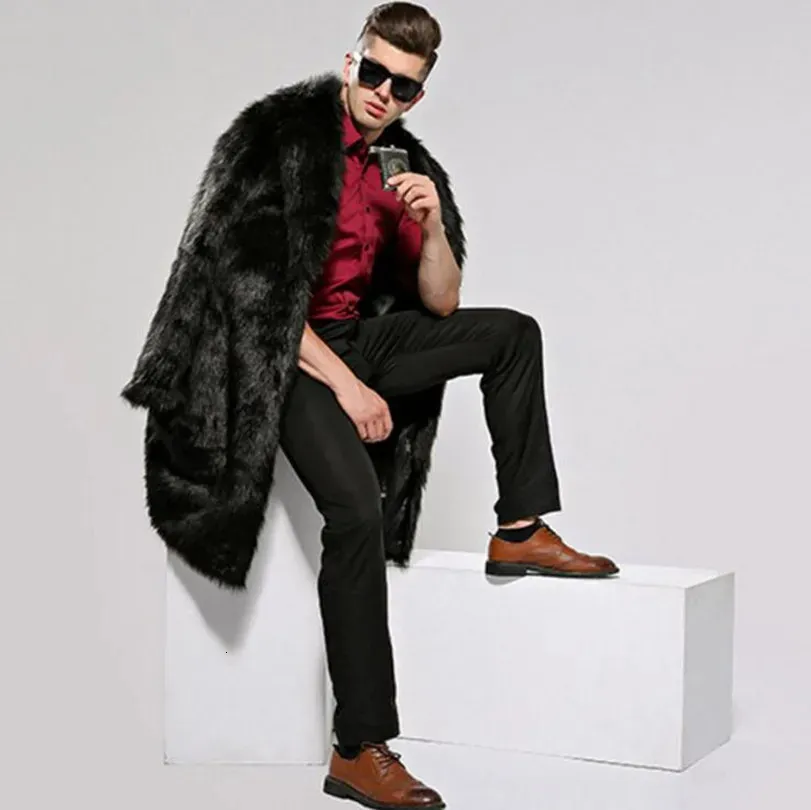 男性の毛皮のフェイクファーの男性模造毛皮の長いジャケット