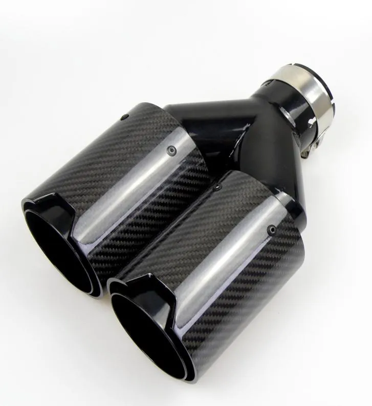 Dual Carbon Fiber Exhaust pipe Black Stainless Steel Universal End Muffler for BMW9406167