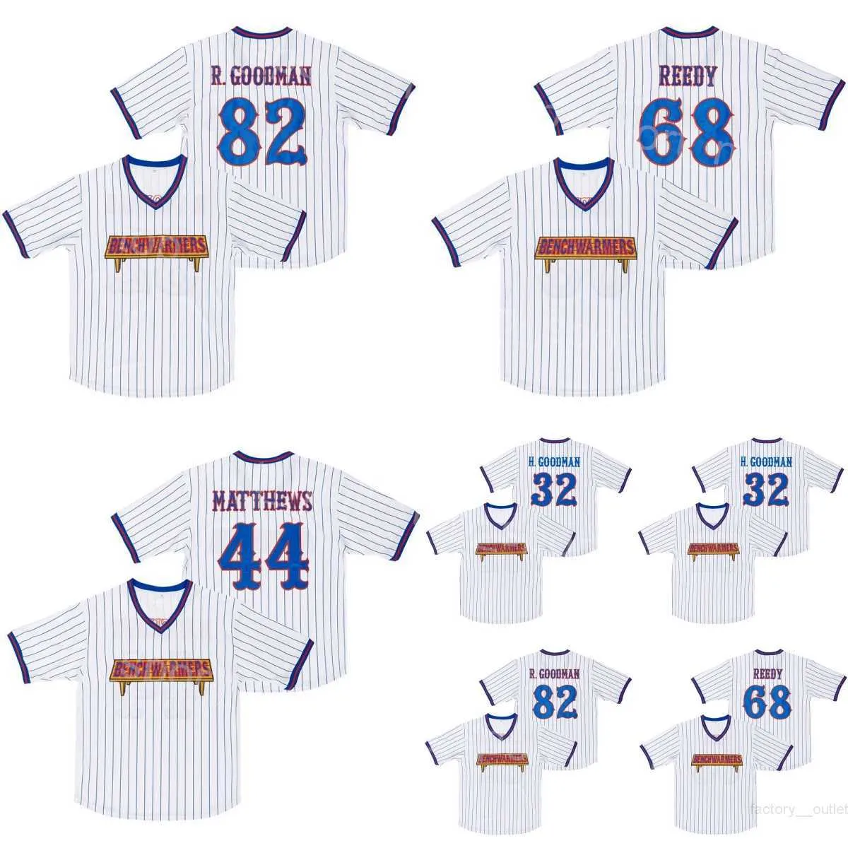Benchwarmers Jersey Moive Baseball 44 Gus Matthews 68 Clark Reedy 82 Richie Goodman 32 Howie Goodman Pinstriped White Breathable For Sport Fans Stitched Cool Base