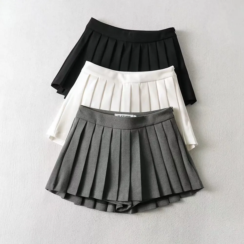 Black white grey pleated skirt hot sale