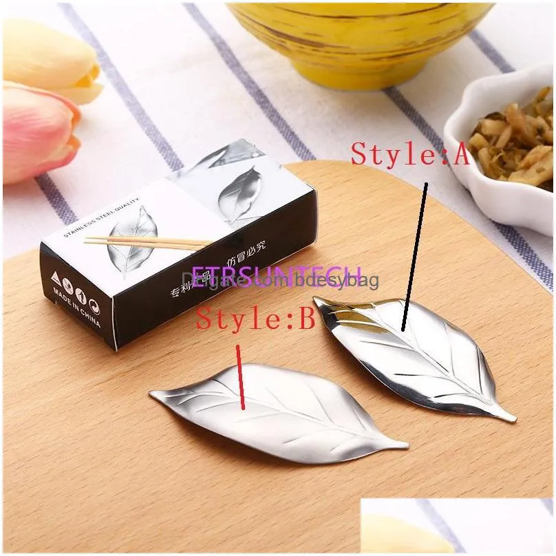 creative design 304 stainless steel chopsticks holder stand leaf shape chopstick rest rack art craft table decor lx0684