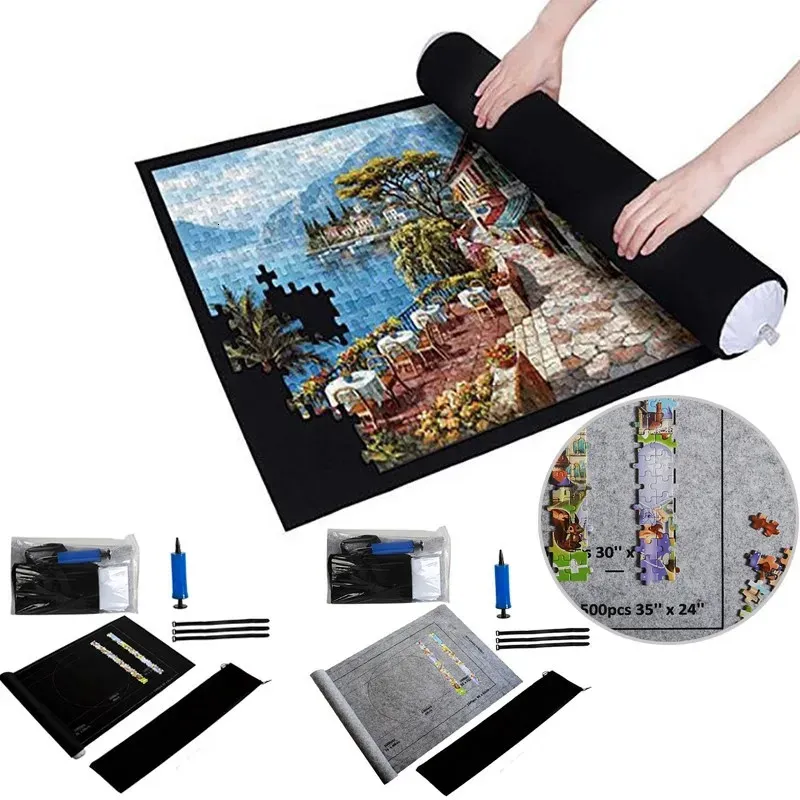 Pussel Pad Jigsaw Roll Filt Mat Playmat Filt för upp till 1500 st pussel tillbehör Portable Travel Storage Bag 231117