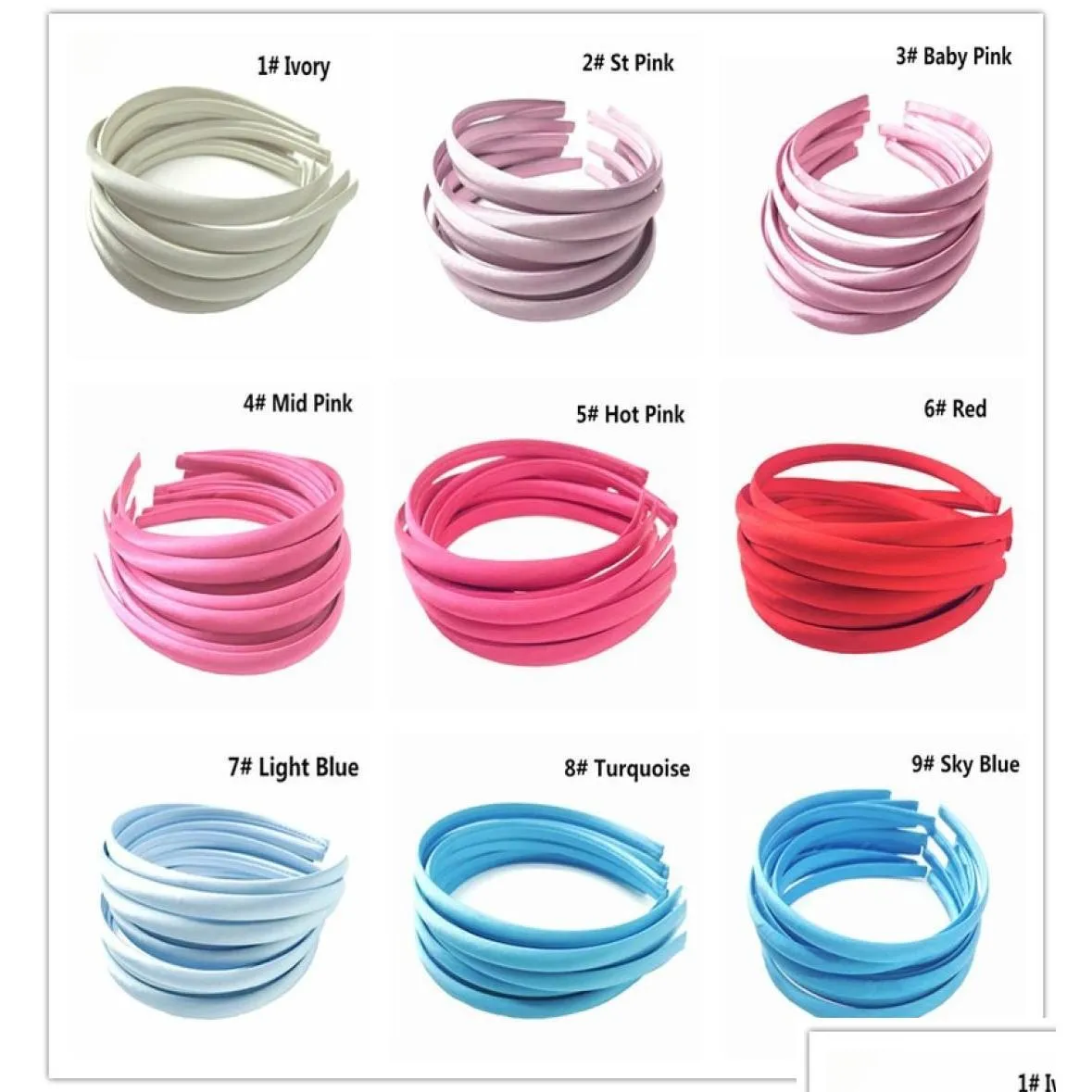 Accessoires de cheveux 10pcslot 10mm 30 couleurs couleur unie satin tissu ered résine bandeau ruban adt filles bandeau enfants bricolage accessoires dh2ye