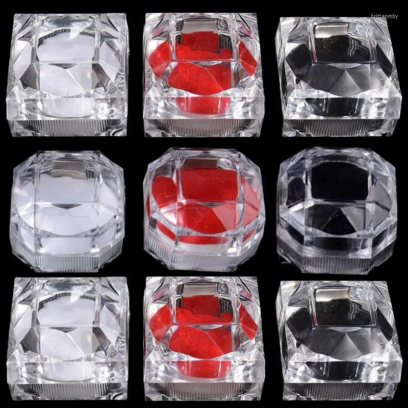 Bolsas de joias 1pcs acrílico anel de cristal de cristal caixas de exibição Caixas de exibição Organizer Clear Wedding Package Box para embalagem