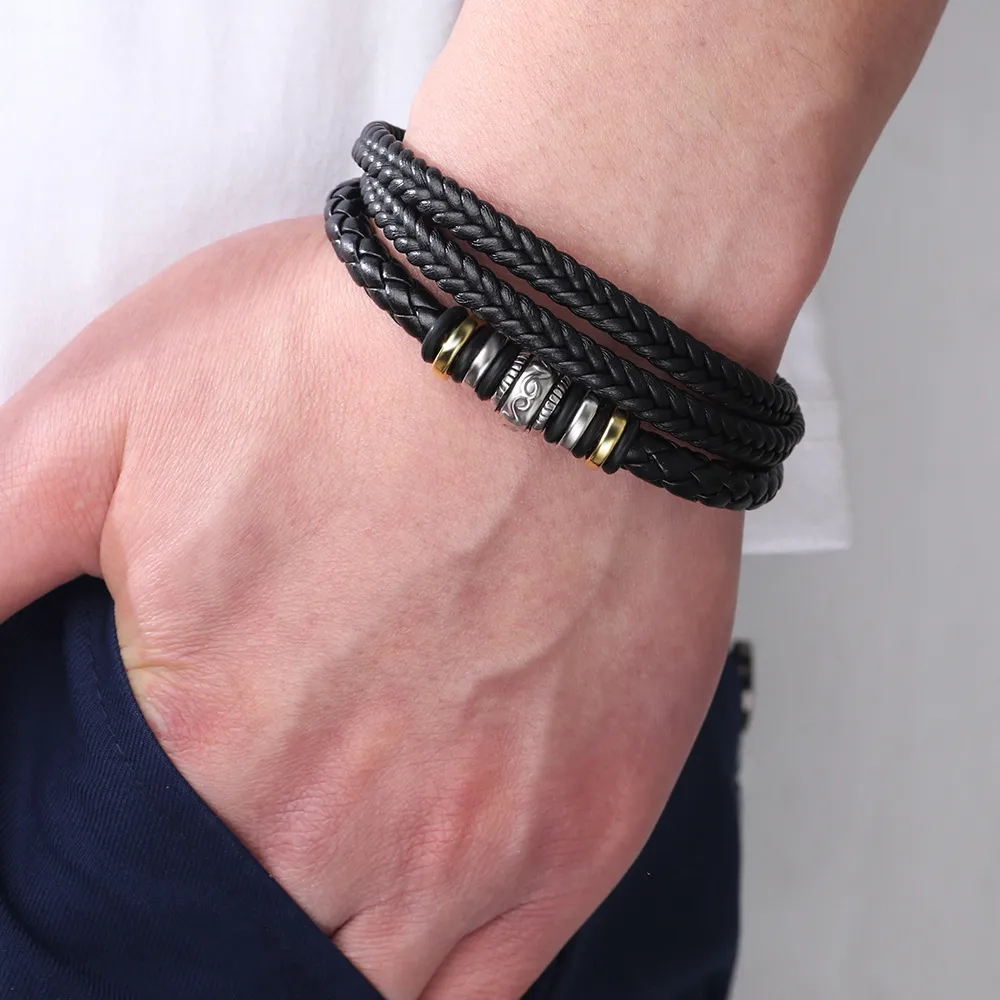 Brown Magnetic Multilayer Leather Bracelet | Classy Men Collection