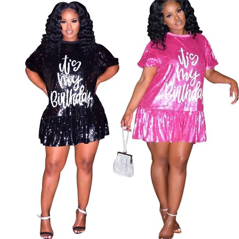 Ahorra a lo Grande en Compras al por Mayor de Vestidos De Cuello Redondo  Mini Vestido De Cumpleaños De Lentejuelas De Manga Corta Para Mujeres Las 