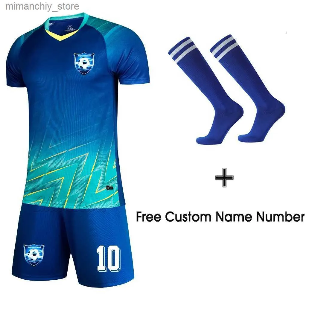 Colecionáveis Homens Survetent Treinamento de Futebol Jerseys Uniformes Meninos Tops de Futebol Shorts Conjuntos de Futebol Roupas Personalizado Adulto Treino Azul Q231118