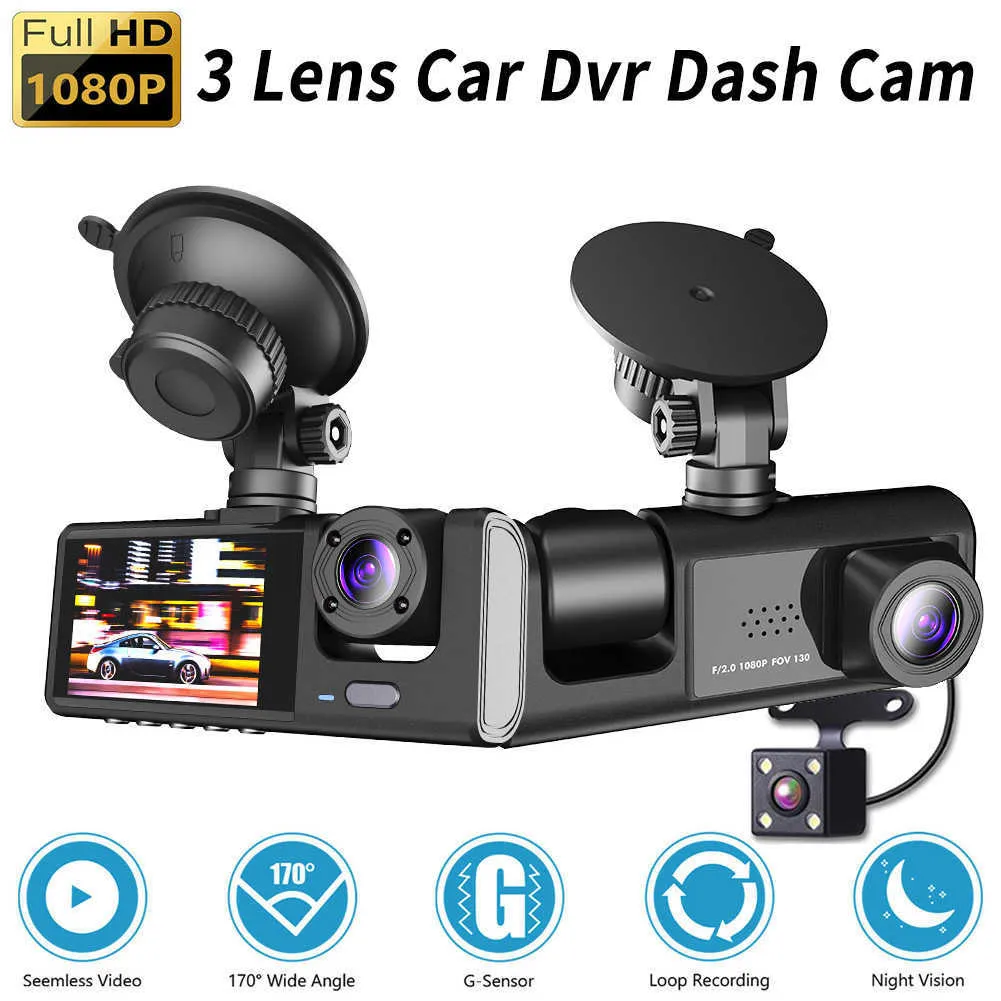 New 3-Channel Car DVR HD 1080P 3-Lens Inside Vehicle Dash Cam Three-Way ...