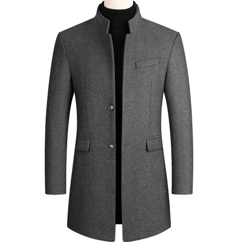 Mens Wool Blends With Winter Winter Woolen Blend Coat Coat Male Ong Long Windbreaker Cotton Cotton Darm Darm Men Gray Overcoat 3XL 4XL 231118