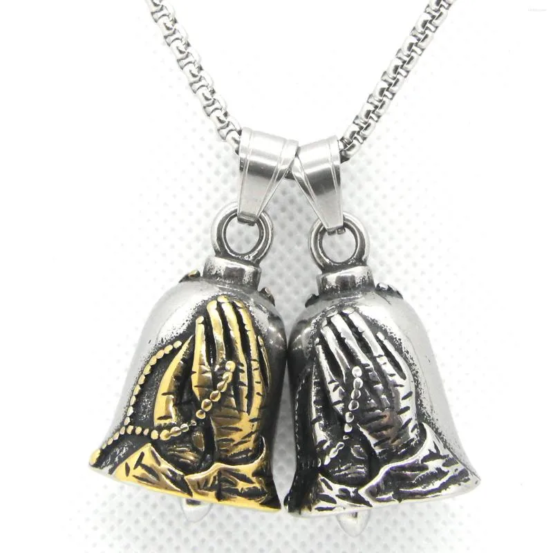 Pendanthalsband Drop Ship Prayer Bell 316L Rostfritt stål smycken Mens Cross Golden Necklace