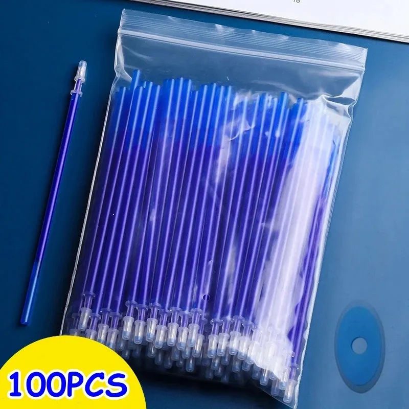 Penne gel 100 pezzi/set penna gel cancellabile 0,5 mm penna cancellabile asta di ricarica inchiostro blu nero manico lavabile per cancelleria scolastica scrittura per ufficio 231117