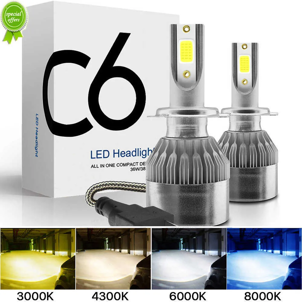 New 2x H7 LED H11 H4 Hi/Lo H1 H3 H8 HB1 HB3 HB4 HB5 HIR2 H13 H27 9005 9006 Car Headlight Bulbs 3000K 6000K 8000K COB C6 car lights