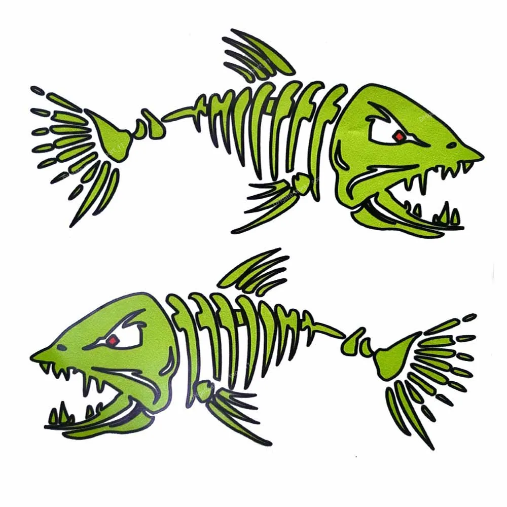 2Pcs Self Adhesive Skeleton Fish Bone Decal Fishing Sticker For Kayak Canoe Fishing Boat Car Truck Window Water SportsBoat Accessories High Quality Sports