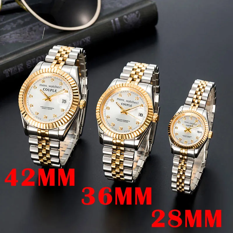 orologi meccanici automatici da uomo in oro, le donne vestono orologi da polso per coppie luminose impermeabili con zaffiro in acciaio inossidabile