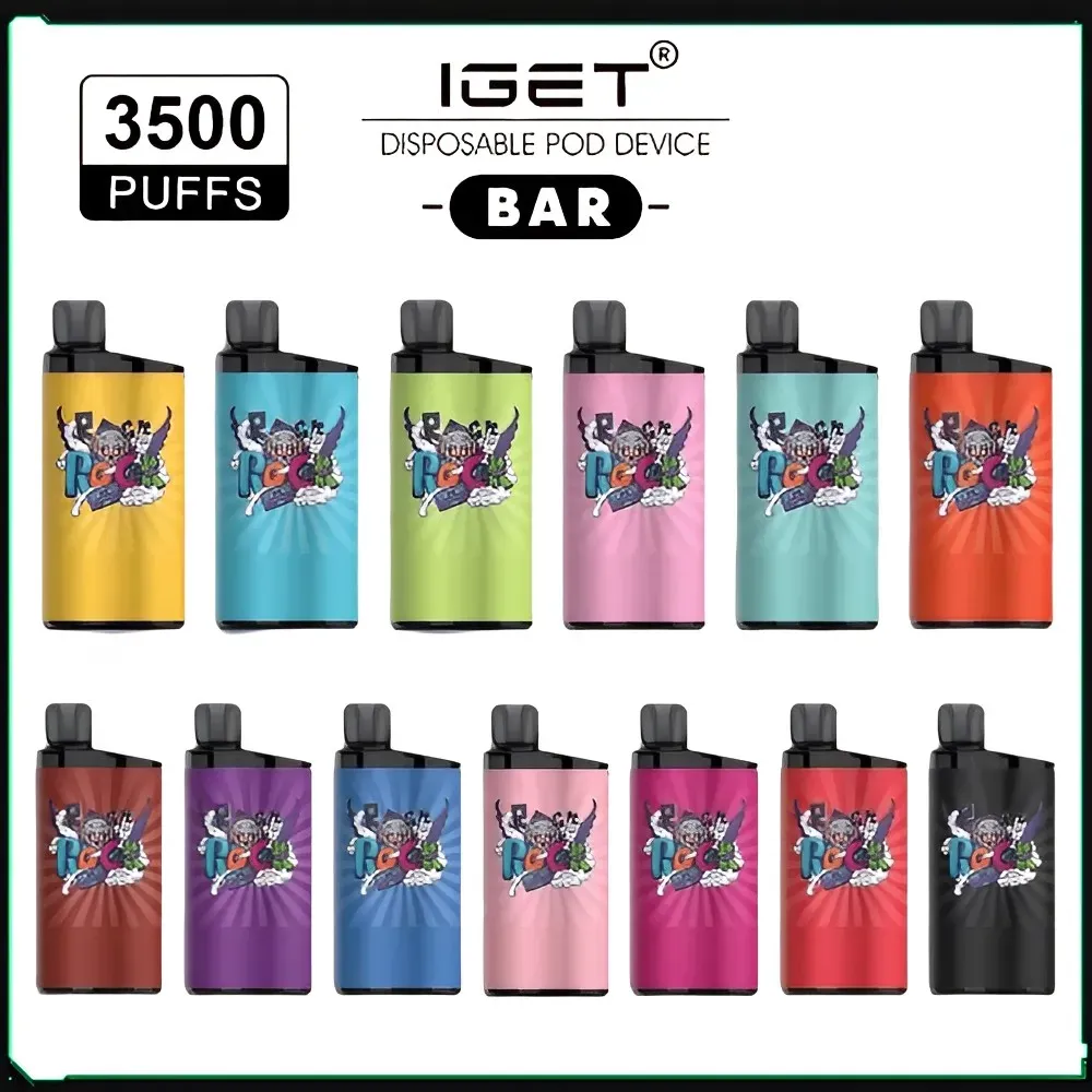 Kit d'origine IGET BAR 3500 Puffs pour cigarettes électroniques jetables Kit de démarrage pour vape Pod Cartouche préremplie de 12 ml Batterie d'alimentation de 1500 mAh Vente en gros authentique