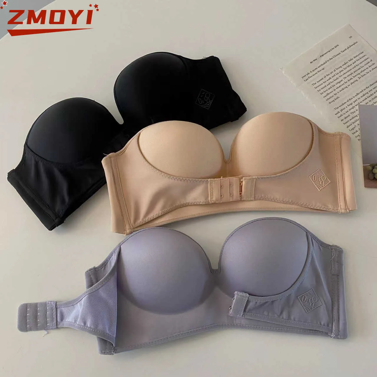 Bras ZMOYI Sexy Front Buckle Gathered Bra Small Chest Half Cup Adjustable  Shoulderless Invisible Belt Underwear Women Dropshipping P230417 From  Mengqiqi04, $9.99