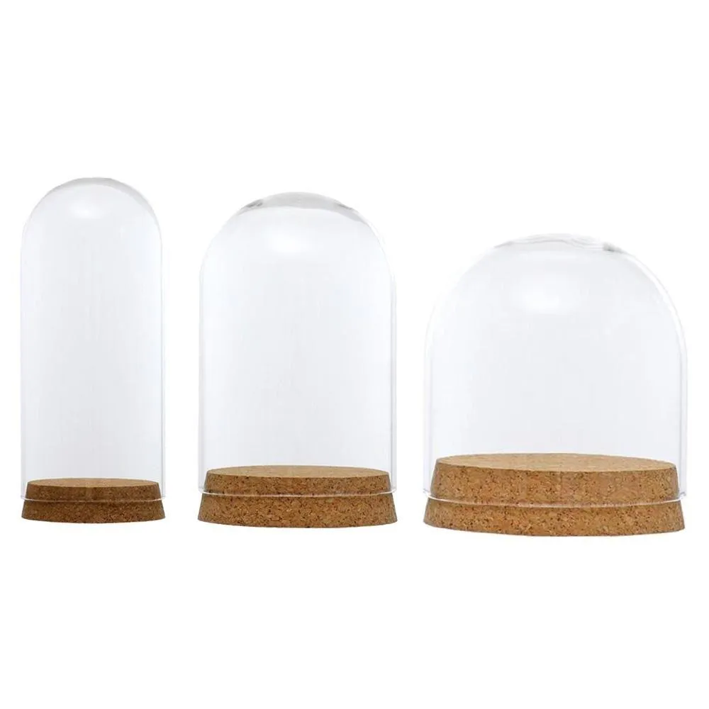 Portacandele Cupola in vetro Cloche Er Base in sughero in legno Porta microlandscape Campana per piante da fiore fai da te Vaso Ornamenti da tavola Home De Dhqfl