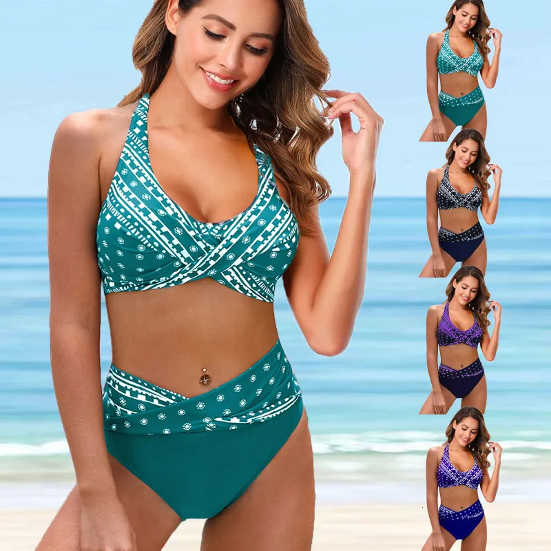 Damen Bademode Plus Size Dot Print High-Waist Bikini Set Damen Sexy Bandage Bikinis Bademode Strand Badeanzug Badeanzug 5XL 230418