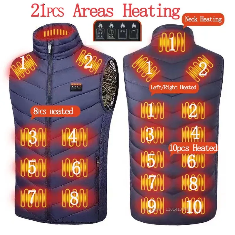 Gilets pour hommes 17pcs zones gilet chauffant veste USB hommes hiver gilet thermique chauffé électriquement pour la chasse randonnée veste de chasse chaude 231118