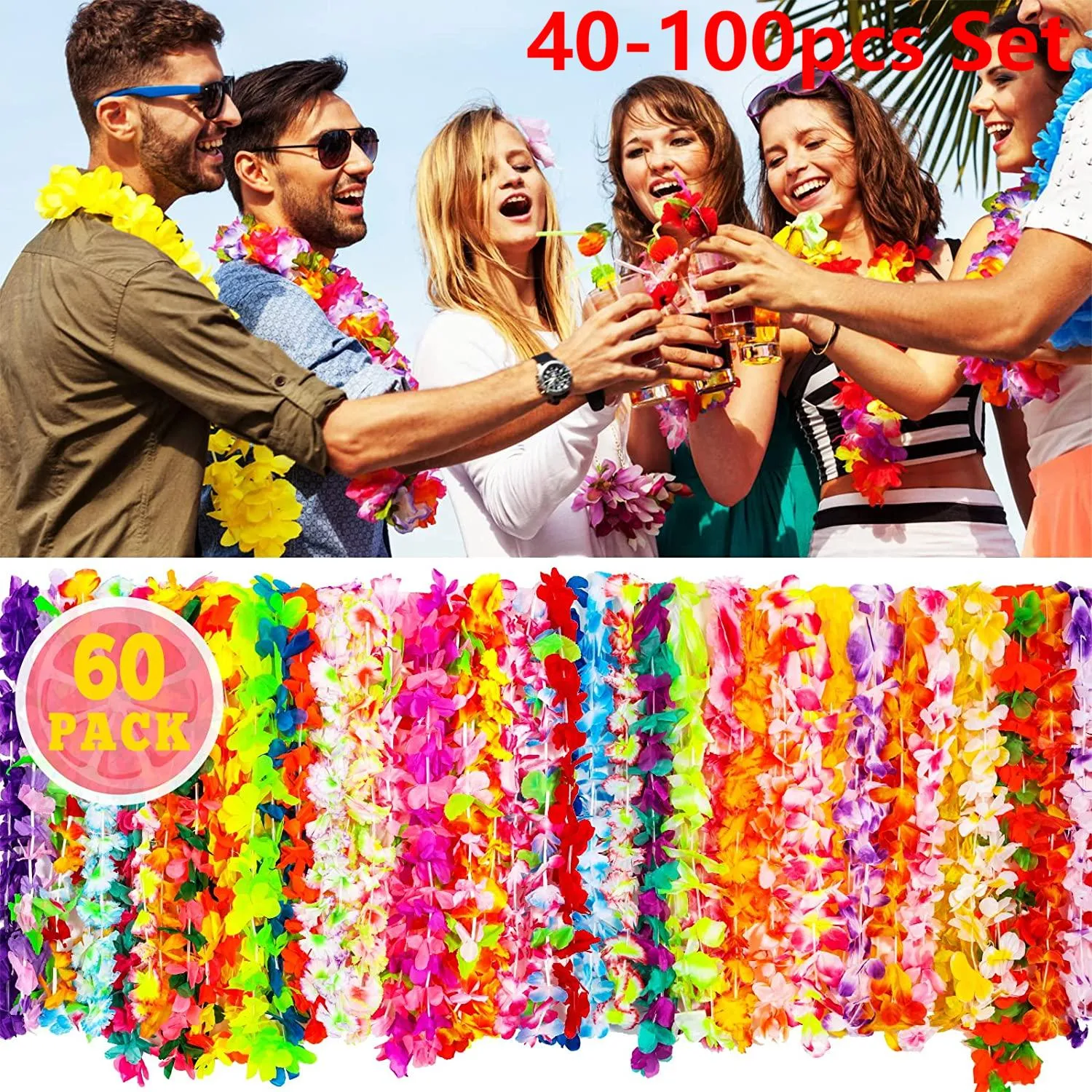 40-100pcs de coroa havaiana de coroa havaiana decoração guirlanda colar artificial Hawaii Flores da primavera Praia Leis Bracelet